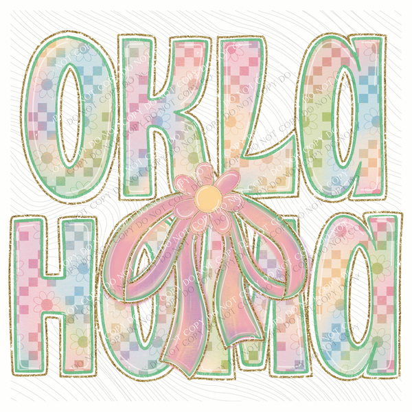 Oklahoma Daisy Bows and Checkers Pastel Chalk Digital Design, PNG