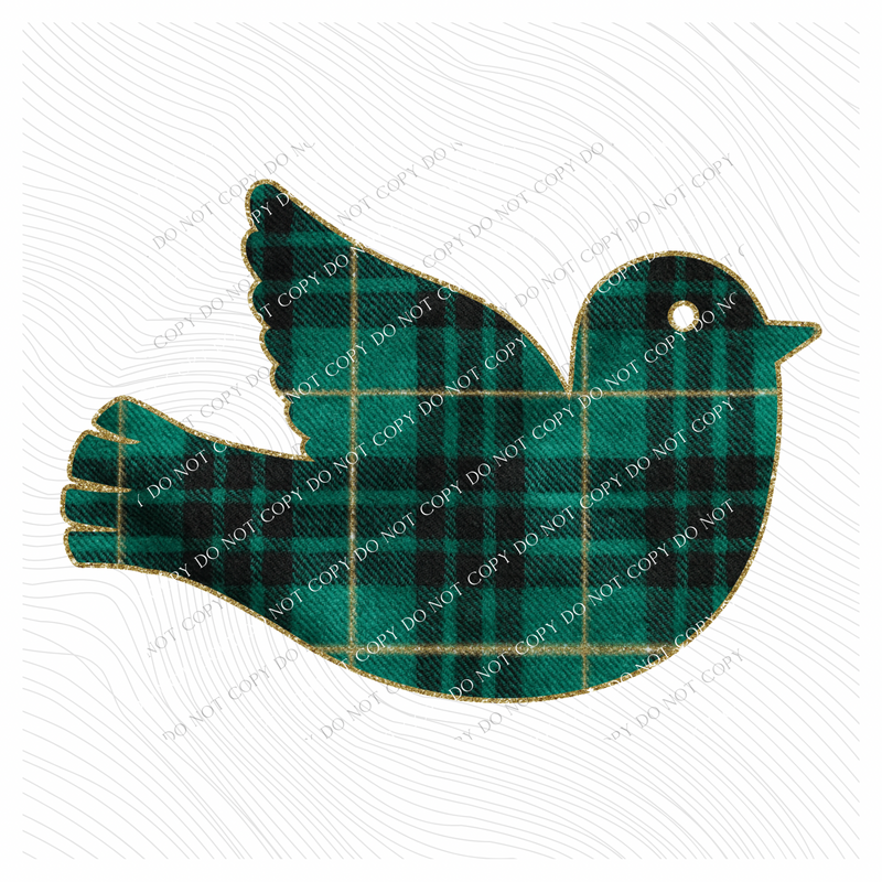 Bird Green Plaid & Glitter Digital Download, PNG