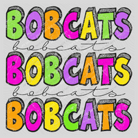 Bobcats Bubble Dot Stacked Script Distressed in Neons Digital Design, PNG