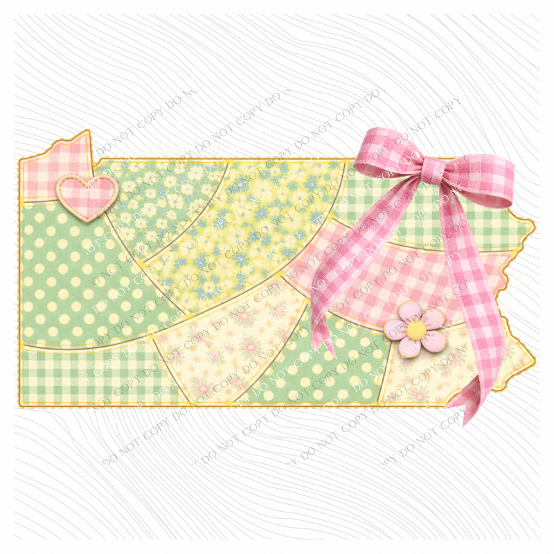 Pennsylvania Spring Tones Quilted Faux State Patch with Bow Digital Design, PNG