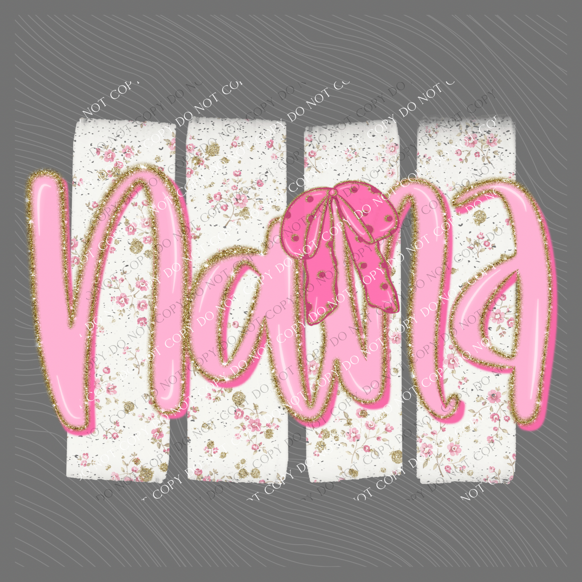 Nana Floral Distressed Stripes, Glitter & Bow Coquette Digital Design, PNG