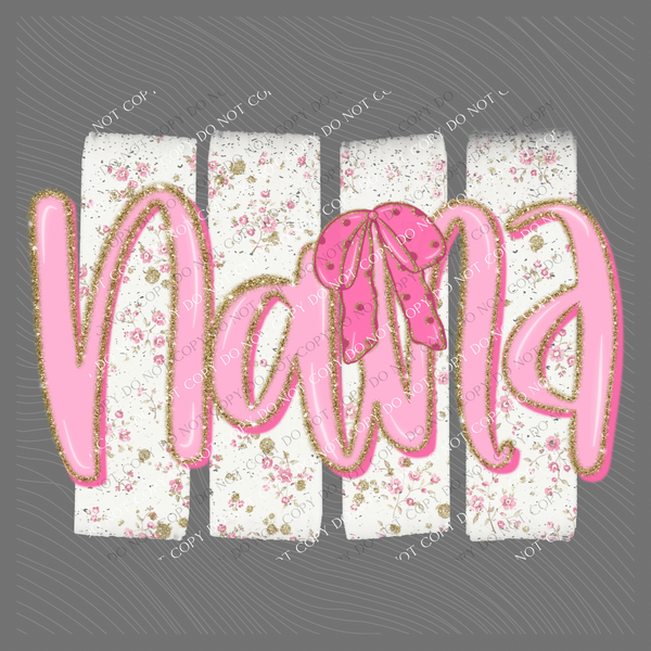 Nana Floral Distressed Stripes, Glitter & Bow Coquette Digital Design, PNG