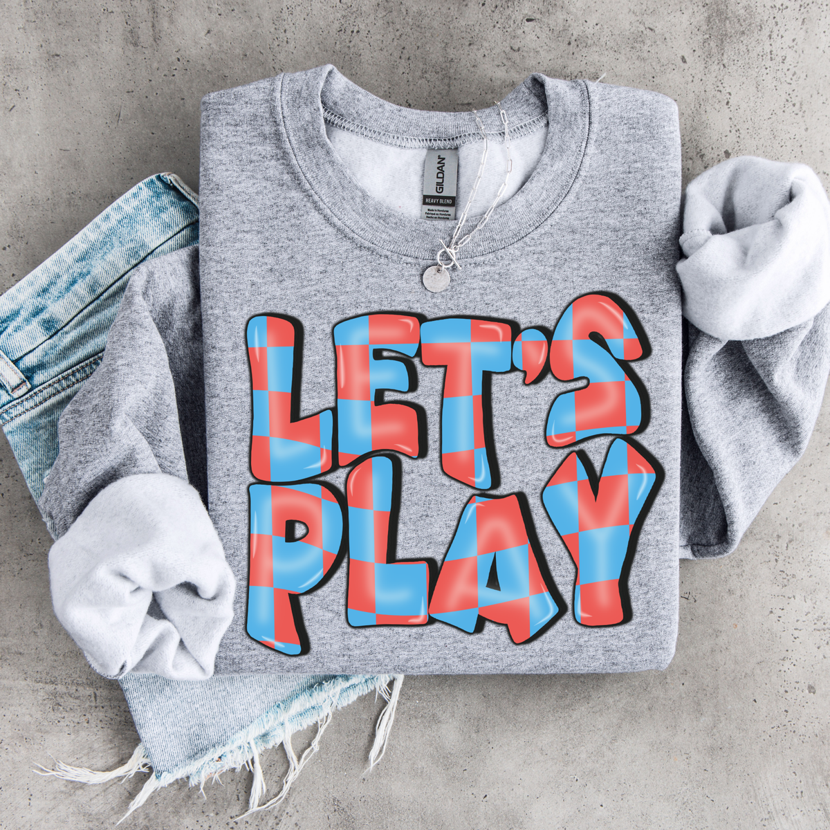 Let’s Play 3D Retro Wavy Checkered in Red & Blue Digital Design, PNG