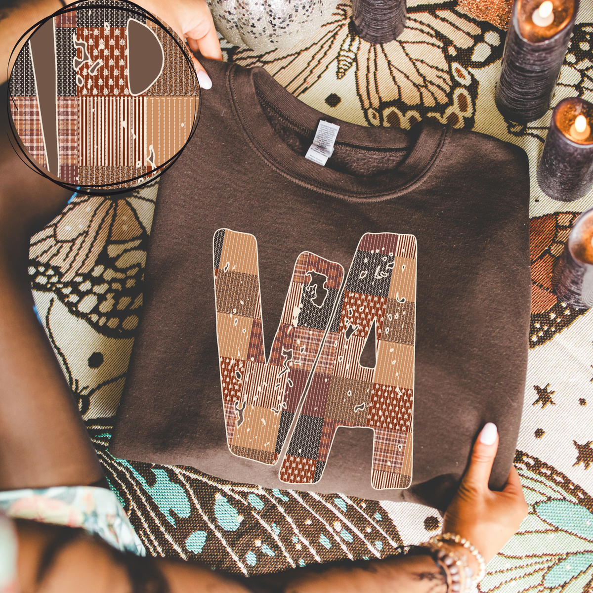 Virginia VA Autumn Pumpkins Quilted Distressed Digital Design in Browns, PNG