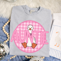 Auntie Goose Faux Embroidery Stitch Gingham Texture Circle Pink Digital Design, PNG