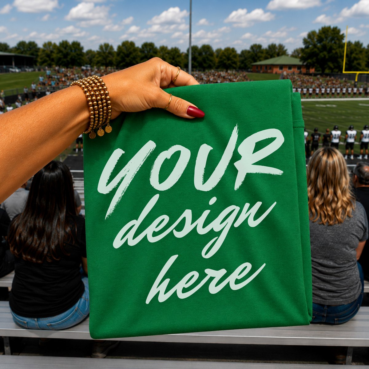 Game Day Sports Flatlay Mockup, Gildan G500 Turf Green