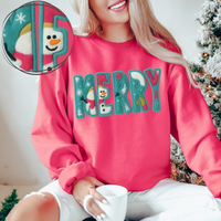 Merry Aqua & Pink 3D Embroidered Plush Christmas Digital Design, PNG