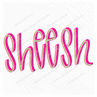 Sheesh 3D Sassy Script Bright Pink & Green Digital Design, PNG