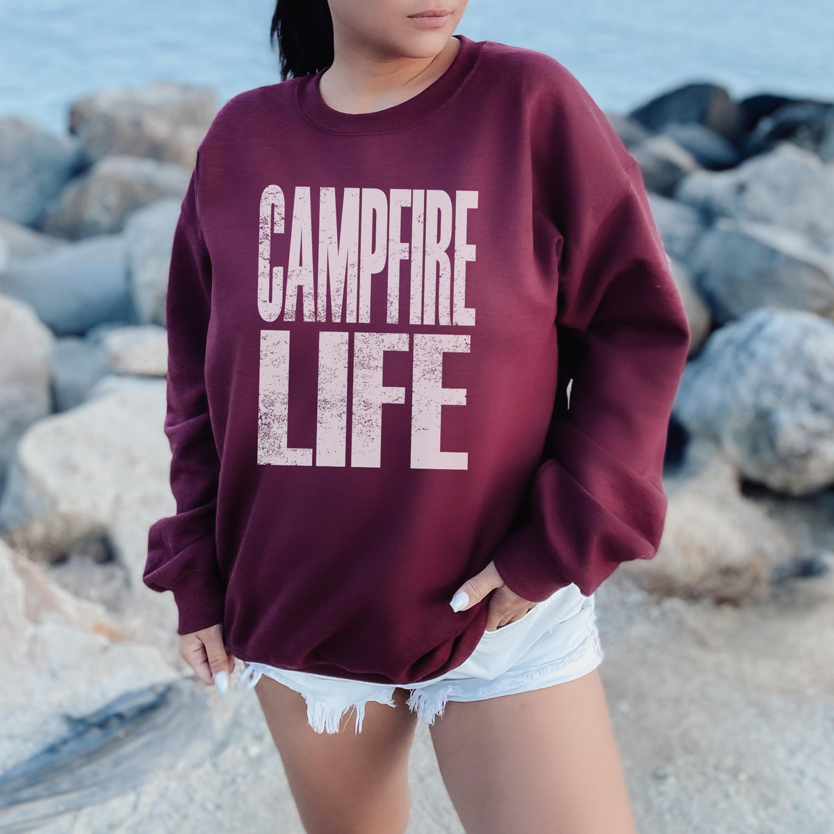 Campfire Life Super Faded Distressed White Digital Design, PNG