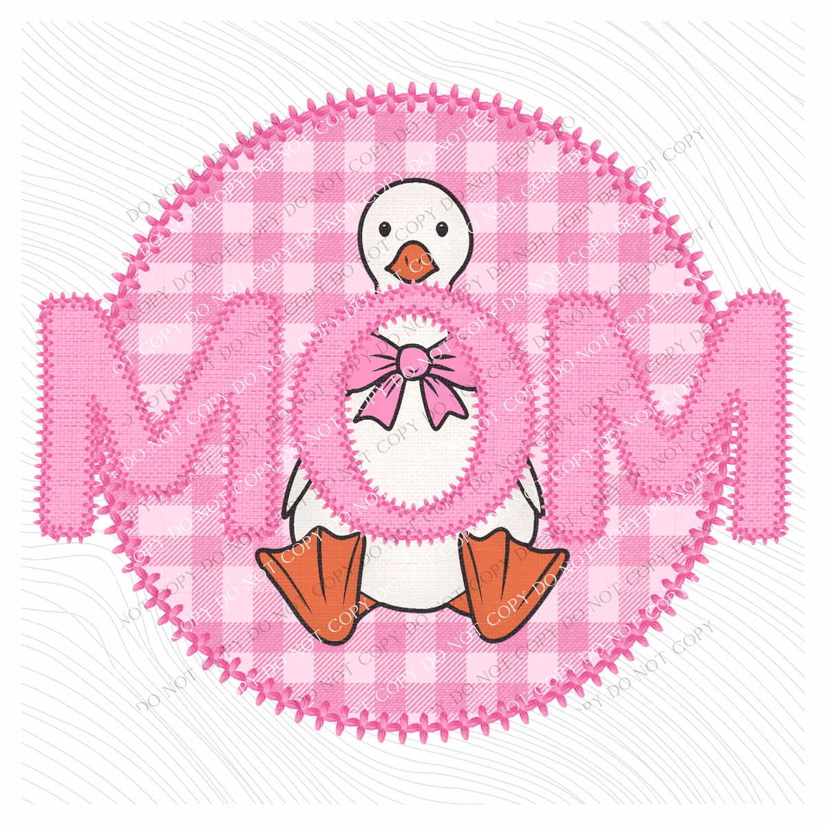 Mom Goose Faux Embroidery Stitch Gingham Texture Circle Pink Digital Design, PNG