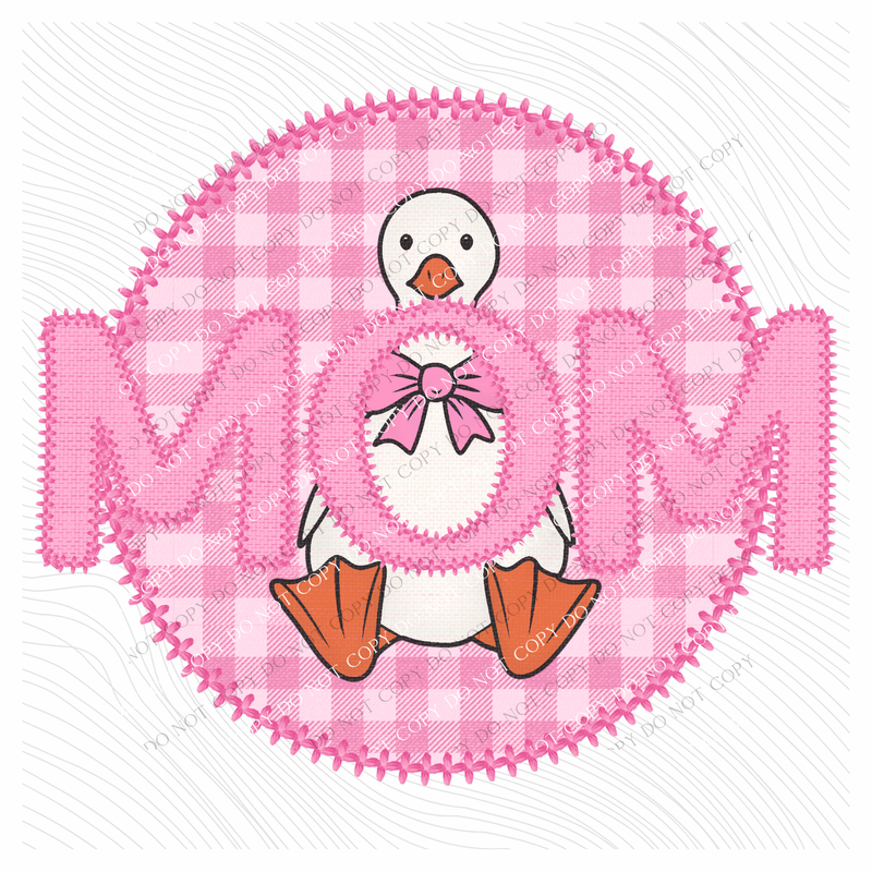 Mom Goose Faux Embroidery Stitch Gingham Texture Circle Pink Digital Design, PNG