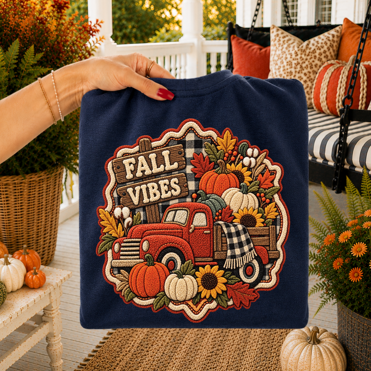 Fall Vibes Faux Chenille Patch Digital Design, PNG