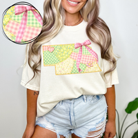 Nebraska Spring Tones Quilted Faux State Patch with Bow Digital Design, PNG