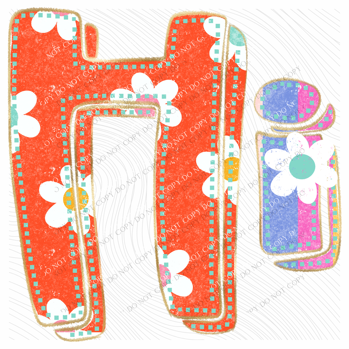 HI Hawaii Flower Power Distressed Doodle Digital Design, PNG