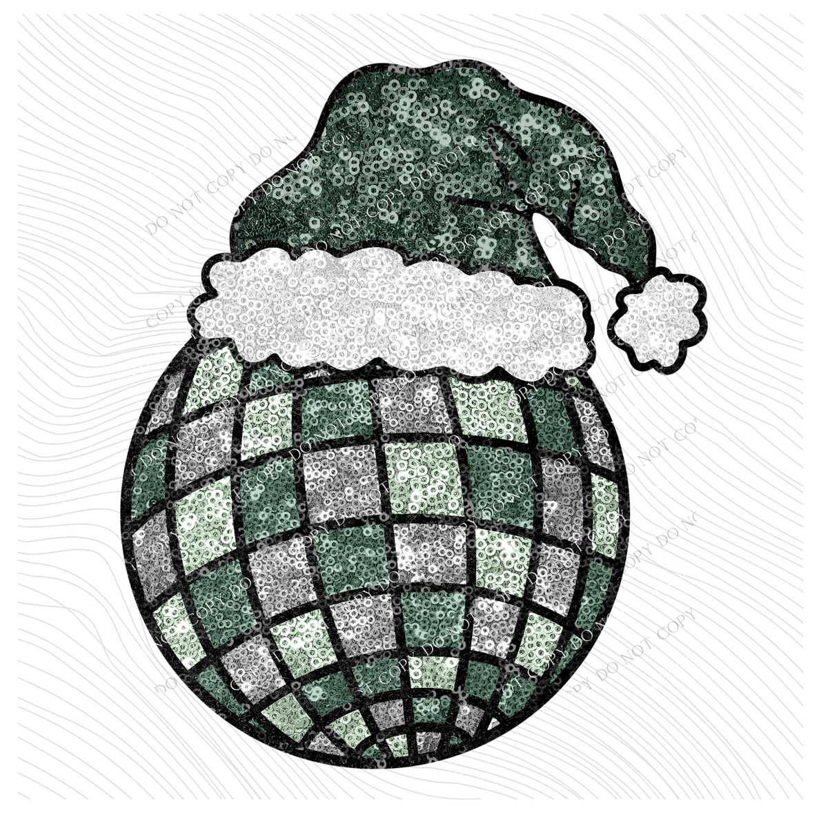 Sparkly Christmas Disco Ball with Santa Hat in Faux Sequin Digital Design, PNG