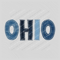 Ohio Denim Patch Stitched Digital Design, PNG