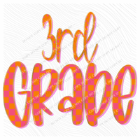3rd Grade Checkers, Dots & Foil in Orange and Pink Digital Design, PNG