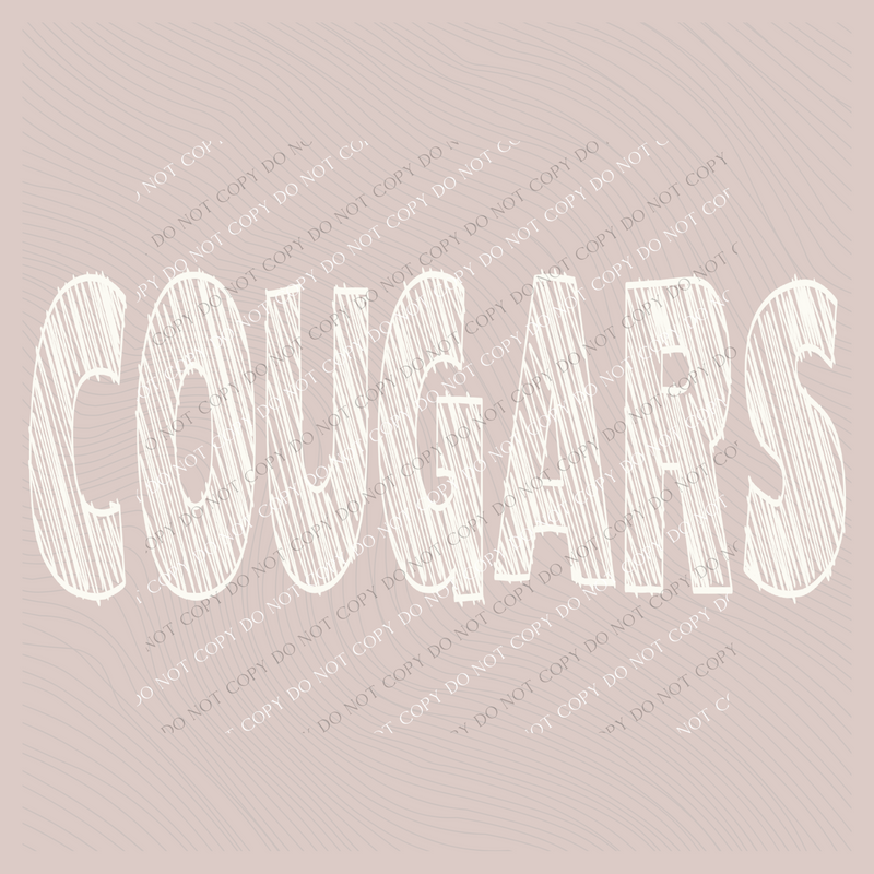 Cougars Scribble in Cream White Digital Design, PNG