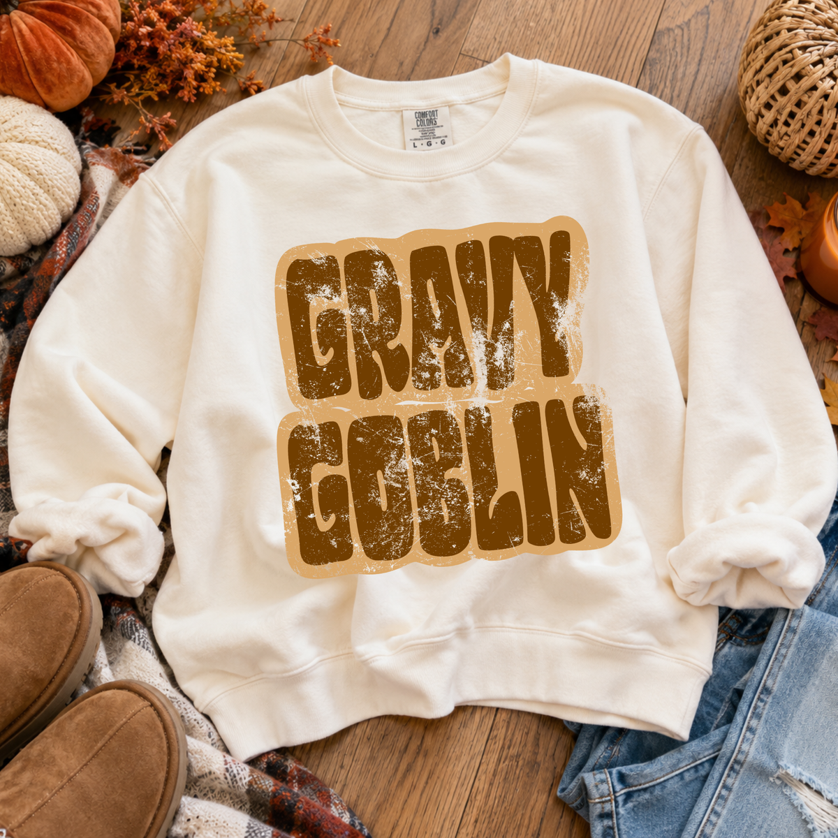 Gravy Goblin Retro Shadow Brown Distressed Digital Design, PNG
