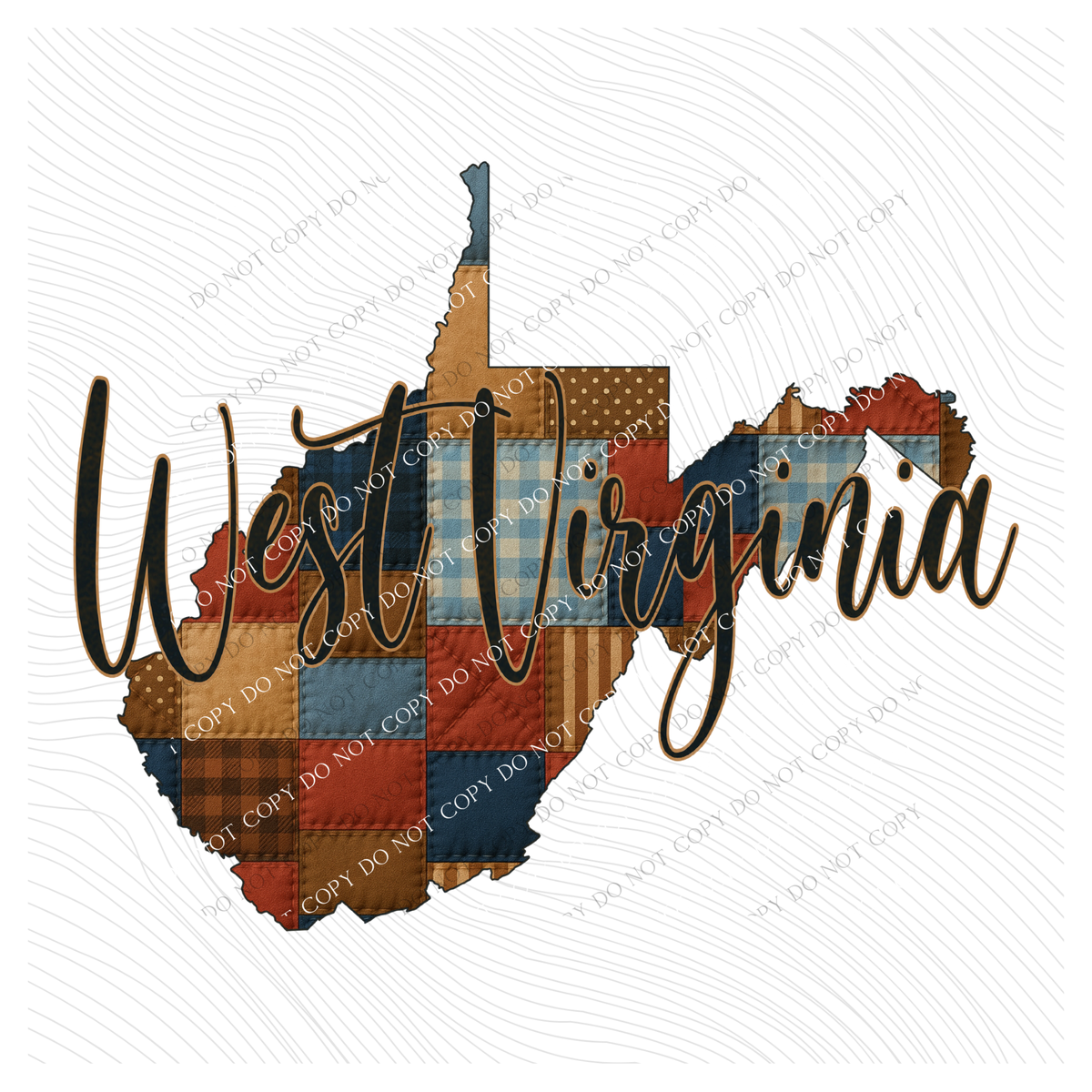 West Virginia Quilted Script State Digital Design, PNG