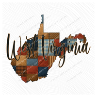 West Virginia Quilted Script State Digital Design, PNG