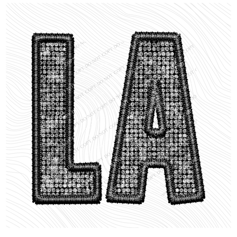 LA Louisiana Faux Embroidery Diamonds Bling in Black Digital Design, PNG