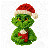 Grinch with Hot Cocoa Faux Patch Digital Download, PNG