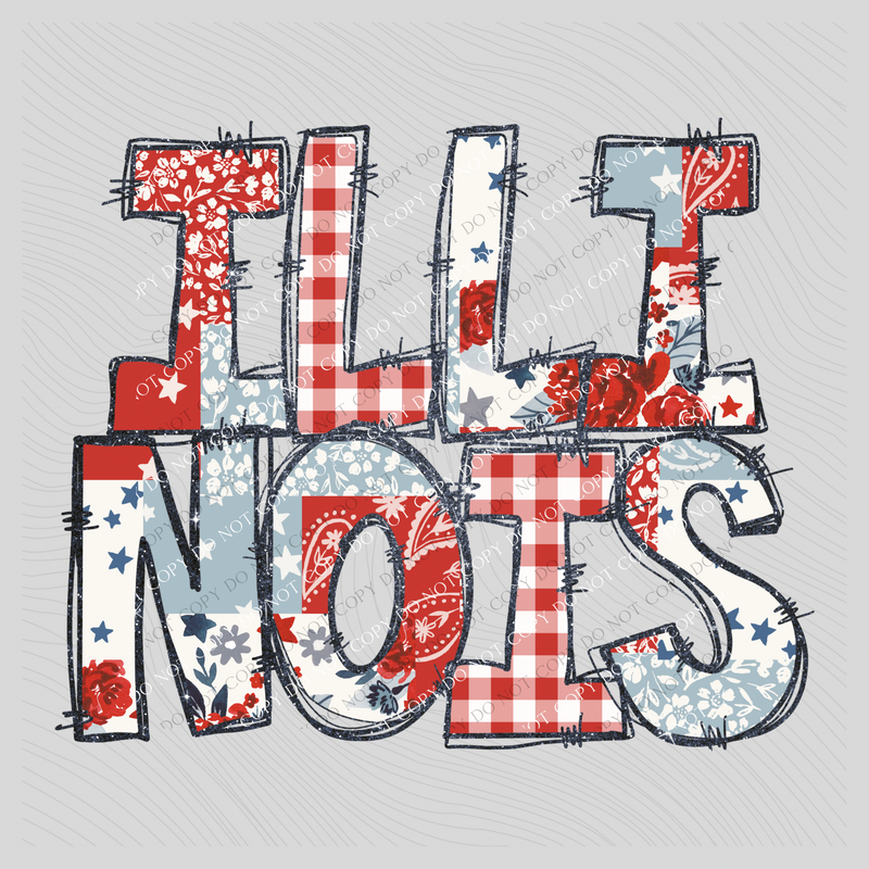 Illinois Doodle Patch & Glitter Digital Design, PNG