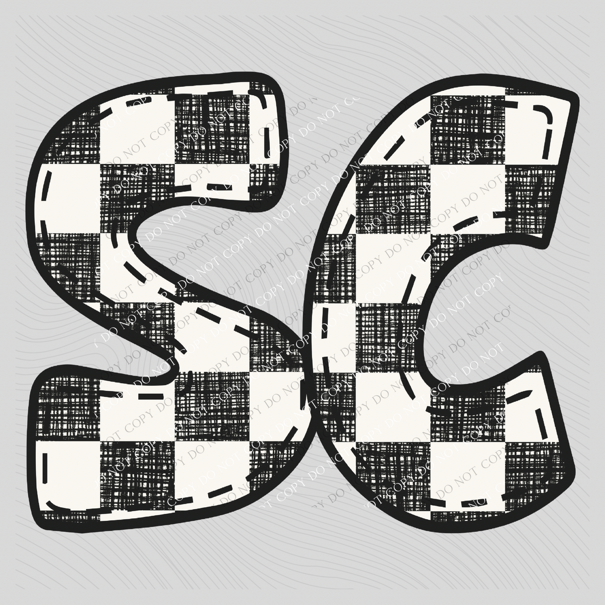 SC South Carolina Bubble Stitch Distressed Checkers Black White Digital Design, PNG
