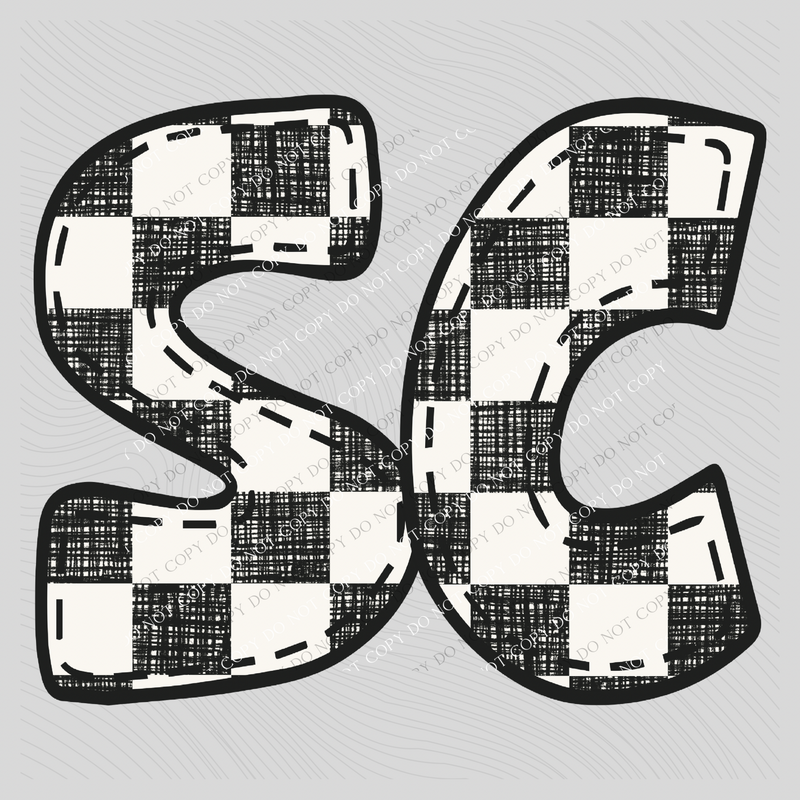 SC South Carolina Bubble Stitch Distressed Checkers Black White Digital Design, PNG