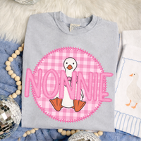 Nonnie Goose Faux Embroidery Stitch Gingham Texture Circle Pink Digital Design, PNG