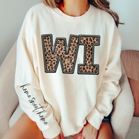 WI Wisconsin Embroidery Leopard Sequin with separate Home Sweet Home Script in Black,  Digital Design, PNG