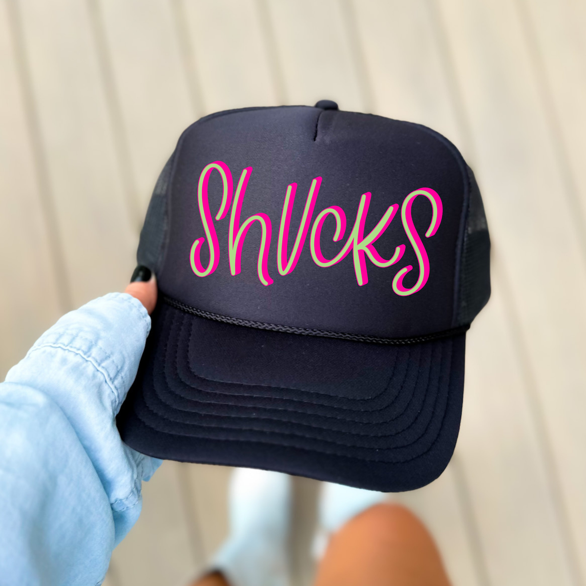 Shucks 3D Sassy Script Bright Pink & Green Digital Design, PNG