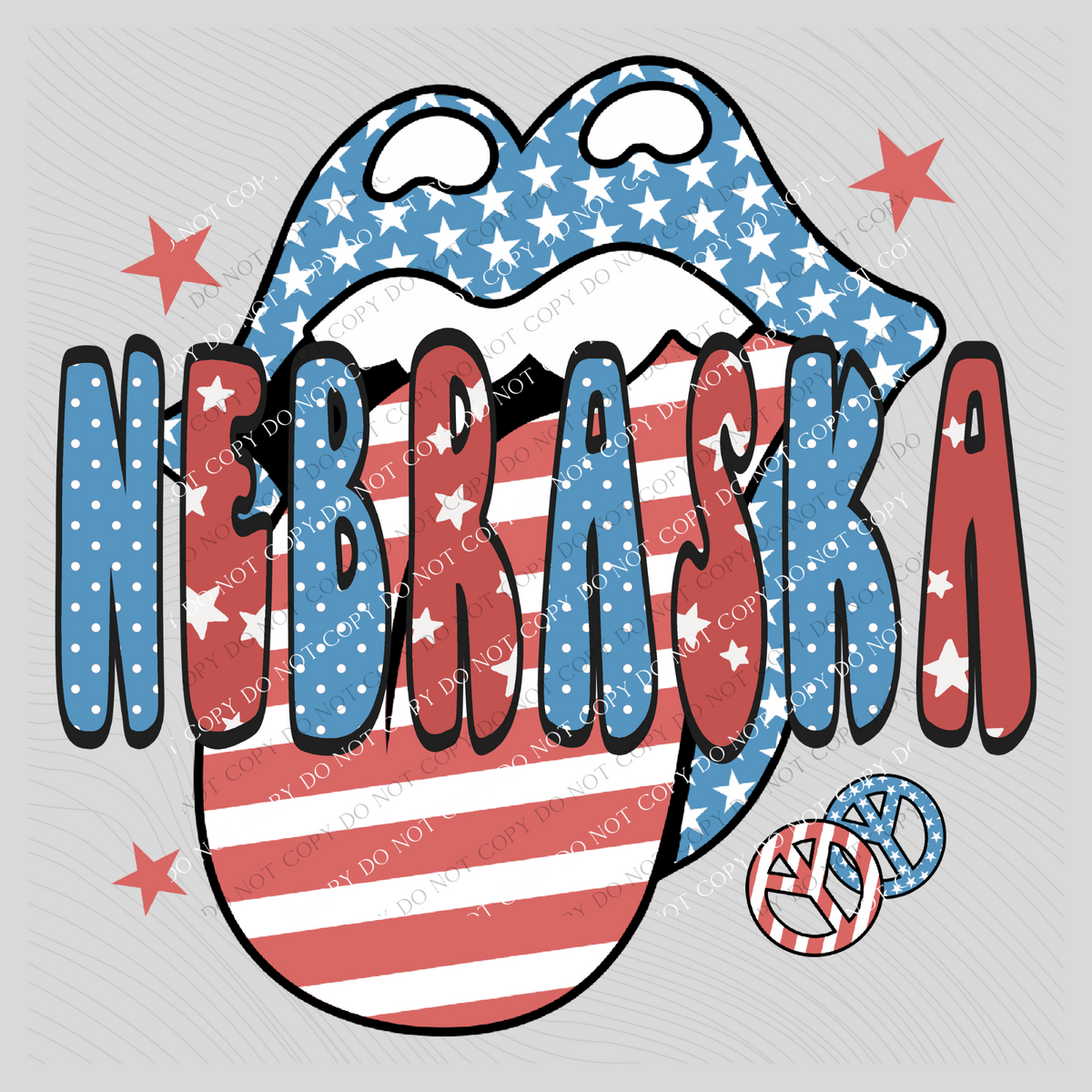 Nebraska Patriotic Lips & Tongue Digital Design, PNG