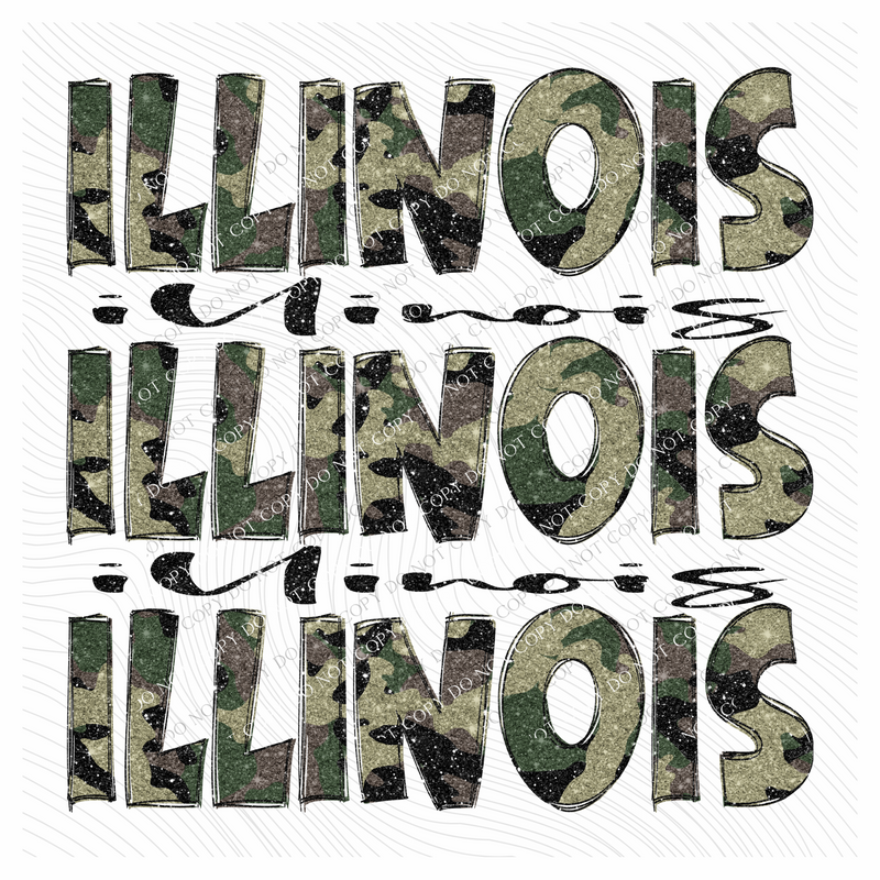 Illinois Camo Glitter Stacked with Glitter Script Digital Design, PNG