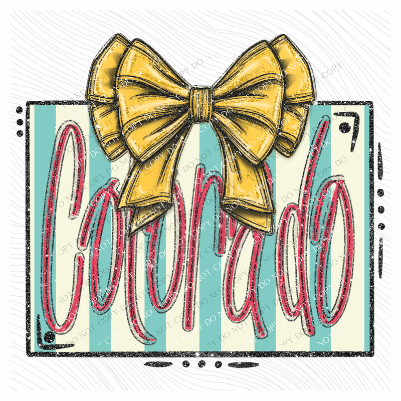 Colorado Glitter Bow & Stripes Coquette Digital Design, PNG