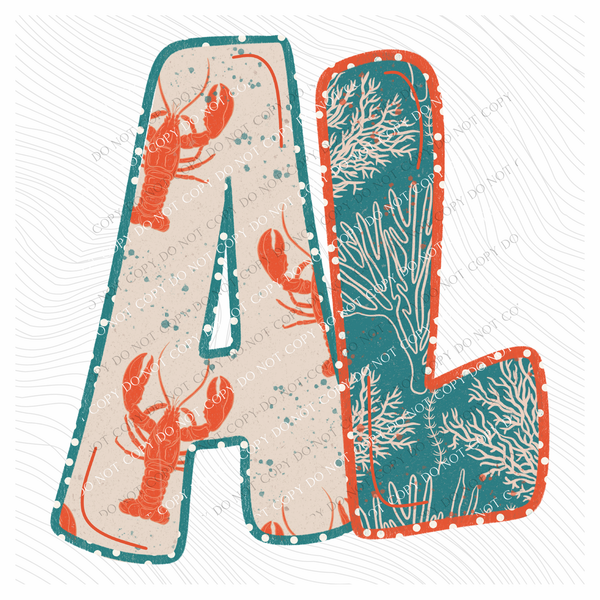 AL Alabama  Lobster Coral Reef Polka Dot Outline Digital Design, PNG