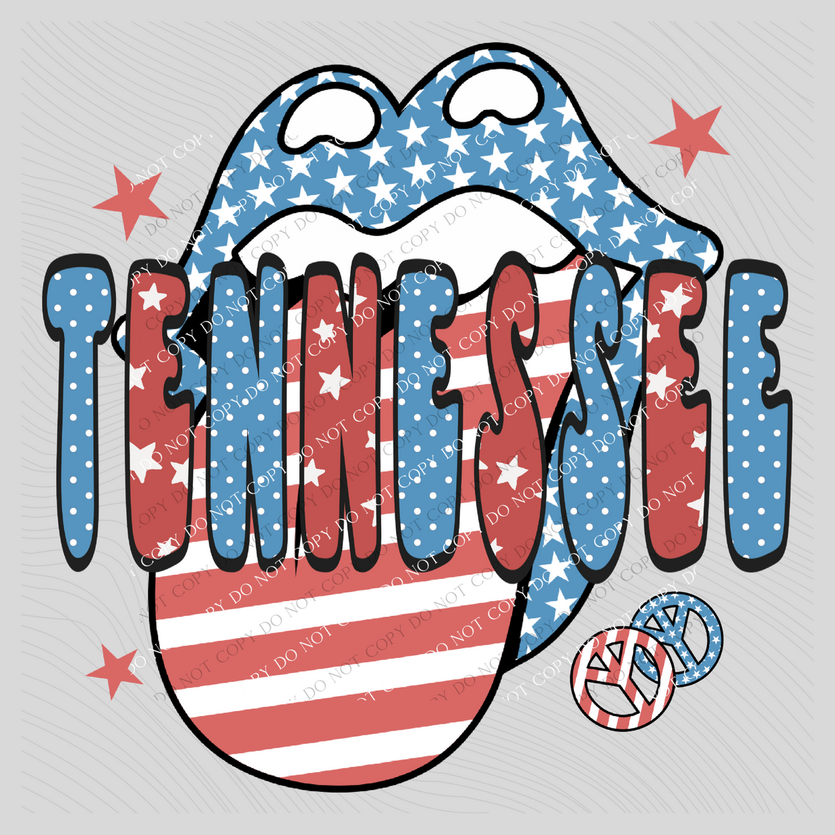Tennessee Patriotic Lips & Tongue Digital Design, PNG