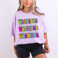 Warriors Bubble Dot Stacked Script Distressed in Neons Digital Design, PNG