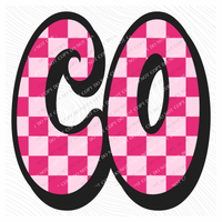 CO Colorado Retro Checkers in Pinks Digital Design, PNG