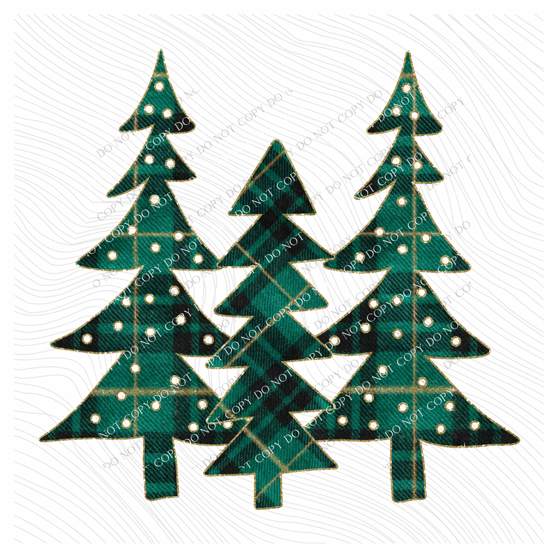 Tree Trio Green Plaid & Glitter Digital Download, PNG
