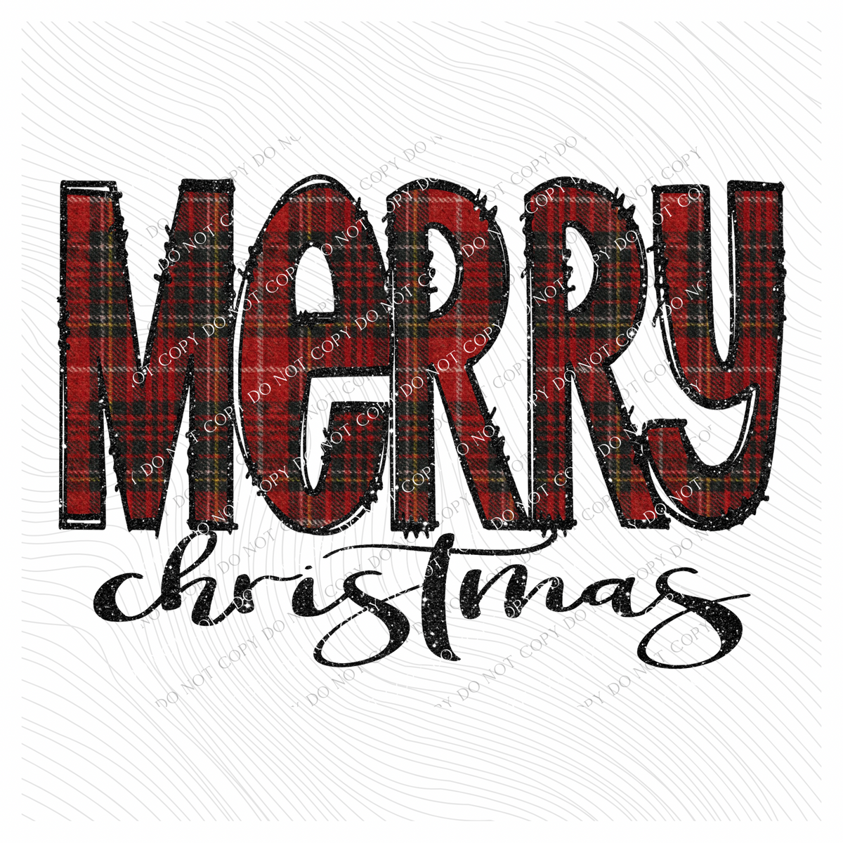 Merry Christmas Glitter & Red Plaid Digital Download, PNG