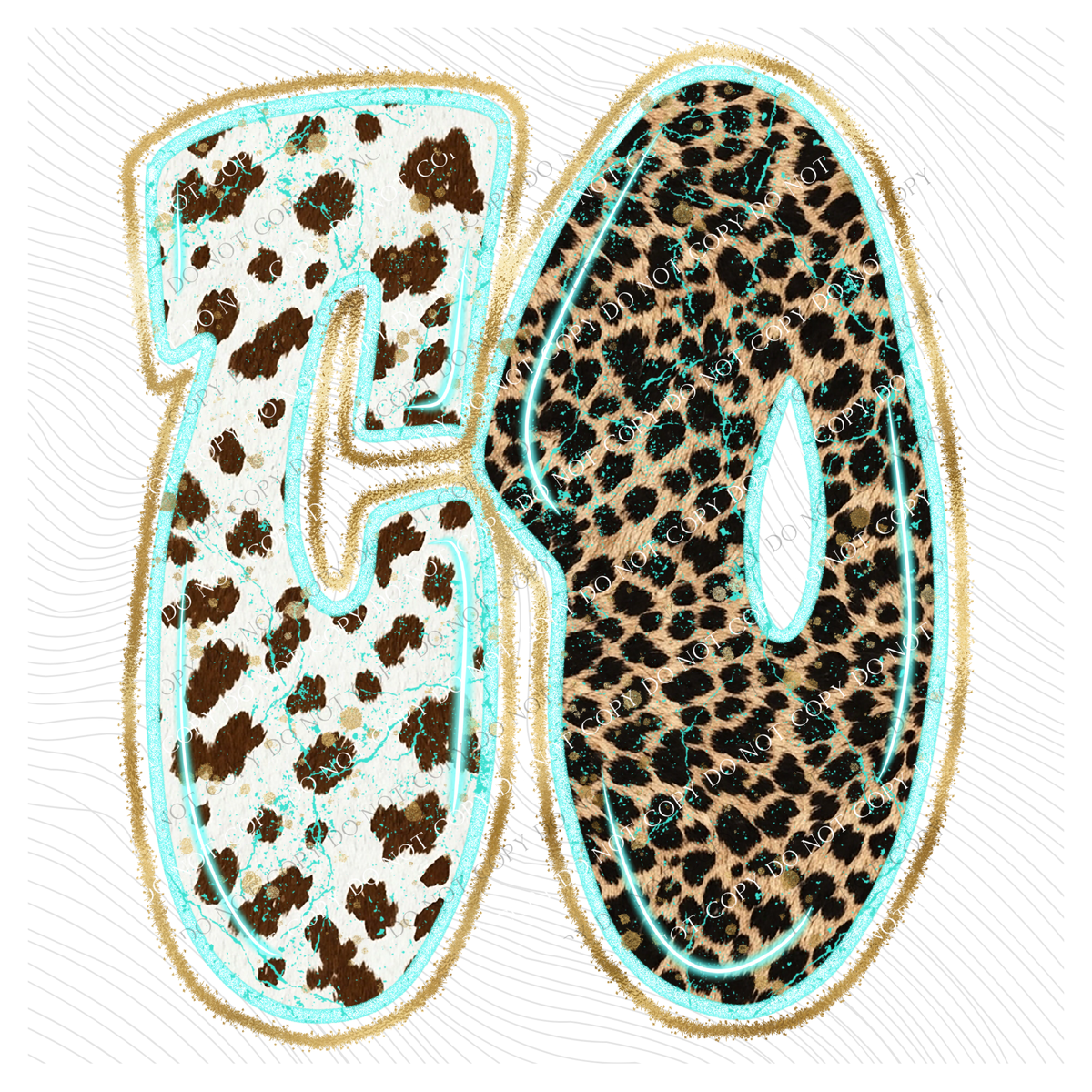 CO Colorado Turquoise Glow Gold Foil Western Leopard & Cow Print Digital Design, PNG Only