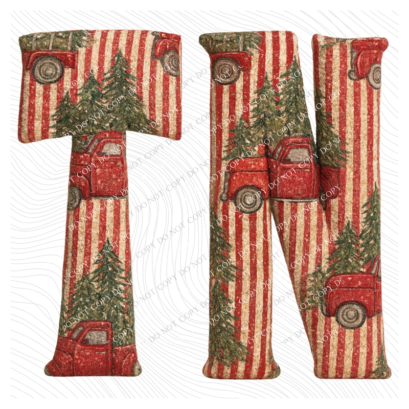 TN Tennessee Striped Christmas Red Truck 3D Texture Fabric Style Digital Download, PNG
