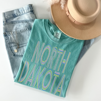 North Dakota Retro Lines Distressed in Fun Pastel Colors Digital Design, PNG