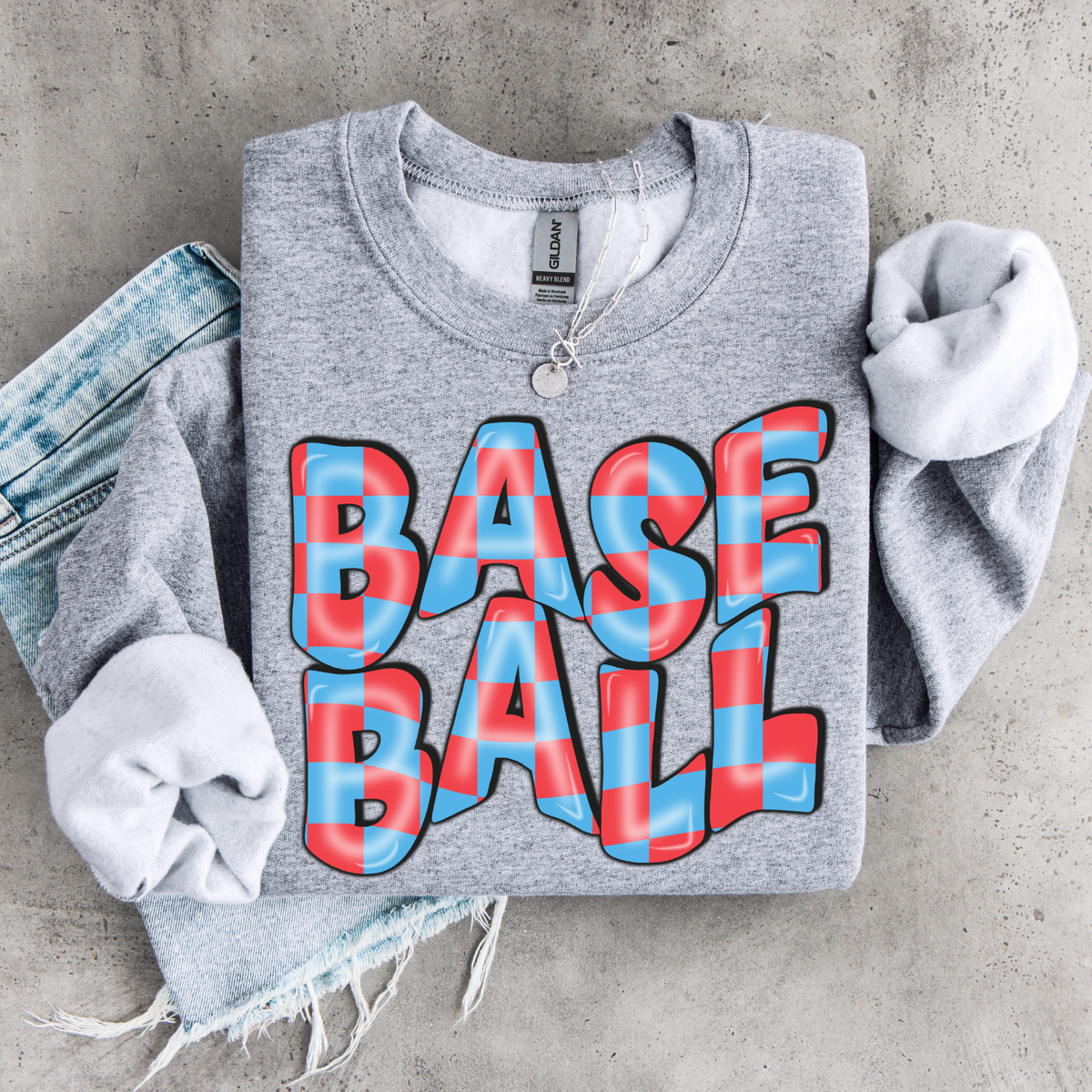 Baseball 3D Retro Wavy Checkered in Red & Blue Digital Design, PNG