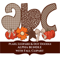 Plaid, Leopard & Dots Doodle Alphabet Set, Includes Fall Clipart! | PNG Alphabet Letters Only