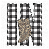 Indiana IN Stitched Buffalo Plaid & Leopard State Patch Digital Design, PNG