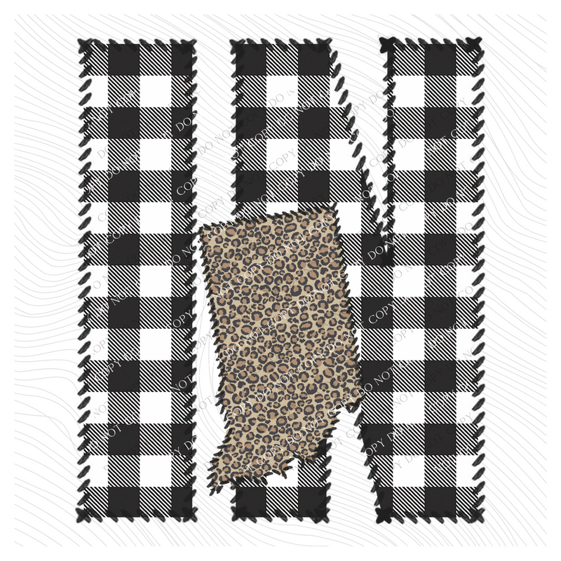 Indiana IN Stitched Buffalo Plaid & Leopard State Patch Digital Design, PNG