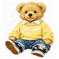Be Kind Plush Preppy Bear in Yellow Digital Design, PNG